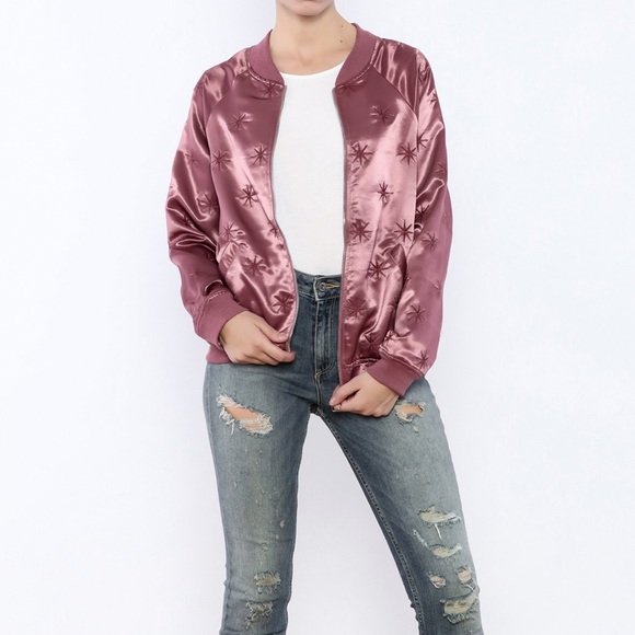 Honey Punch Jackets & Coats Honey Punch Star Satin Bomber Size M